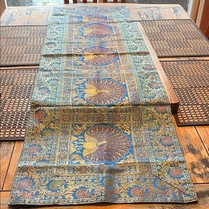 Elegant Blue and Gold Table Runner